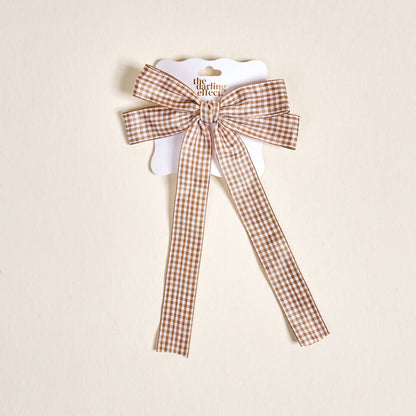 Tan Gingham Hair Bow