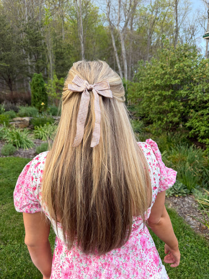 Tan Gingham Hair Bow