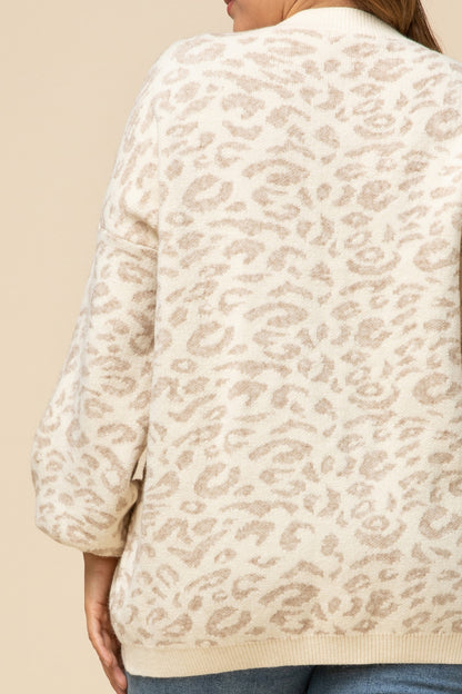 Feline Fine Snow Leopard Print Curvy Sweater