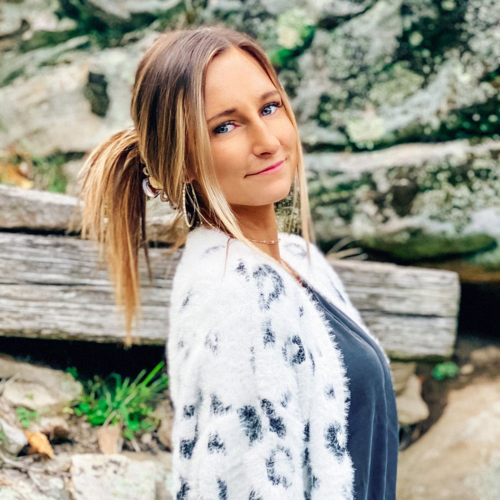 Snow Leopard Fuzzy Cardigan