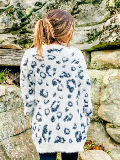 Snow Leopard Fuzzy Cardigan